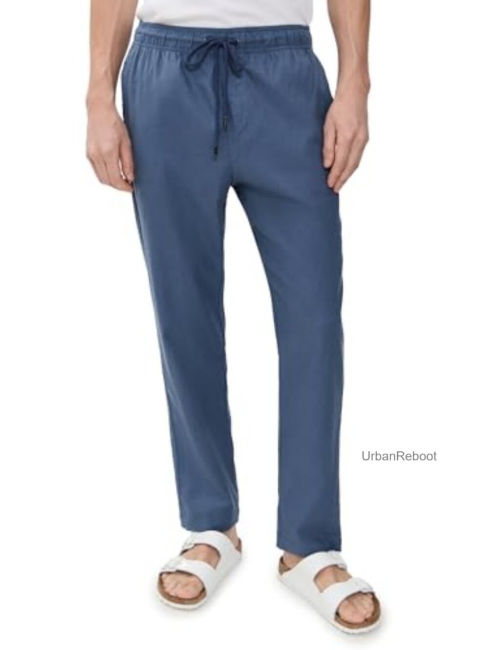 Stretch Linen Pull-On Pants Relaxed Fit Mid Rise Flat Front Casual